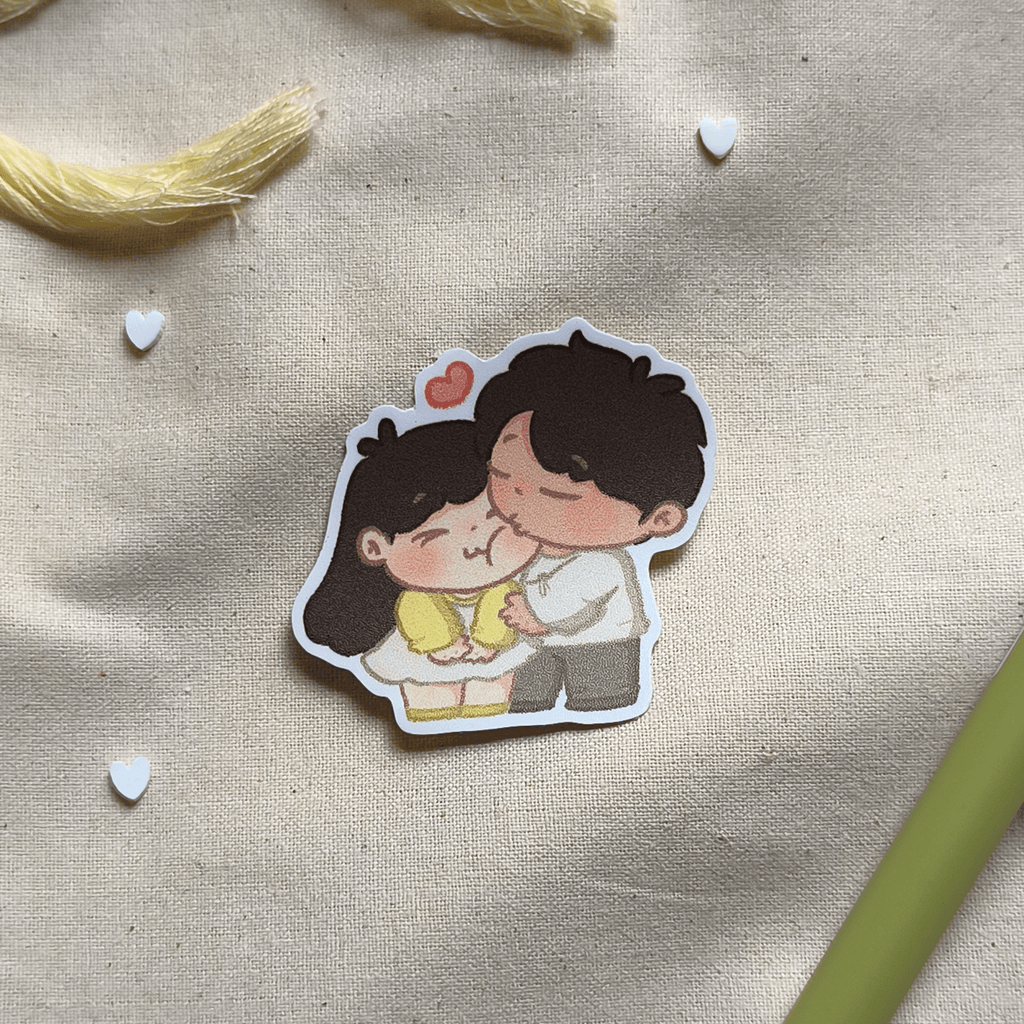 Hug Sticker Custom Hugs & Kisses Chibi couple - Vinyl sticker | Cosytales Art Studios